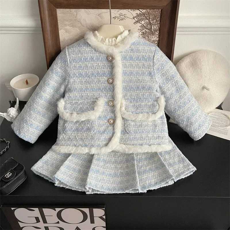 Childrens Clothing Sets Tweed Scented Suit Fleece Coat Pleated Skirt 2pcs Sets Baby Girl Clothes Kids Clothes 2 To 7 Years L250926T7AC
