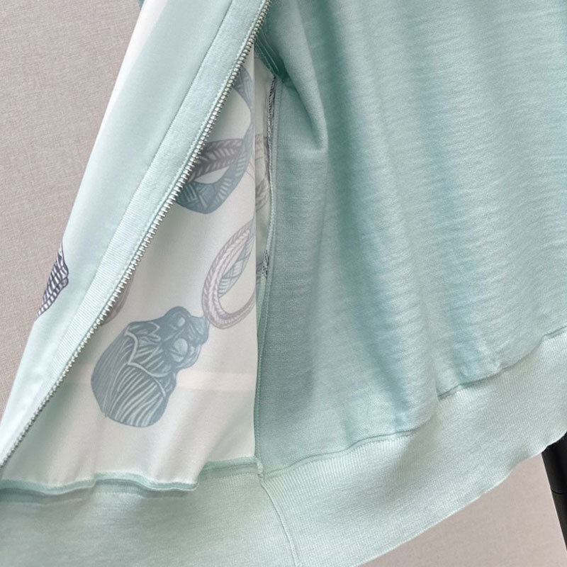 Luxury Designer Women's Rope Print Patchwork Wool Knit Cardigan Autumn Winter New Ruffle Trim Round Neck Zip Up H-Line Sweater Two Colors High Qu