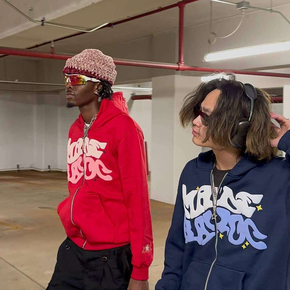 2024 New Street Hip-Hop Foam Print Letter Cardigan Zipper Hoodie Youth Casual Sweatshirt