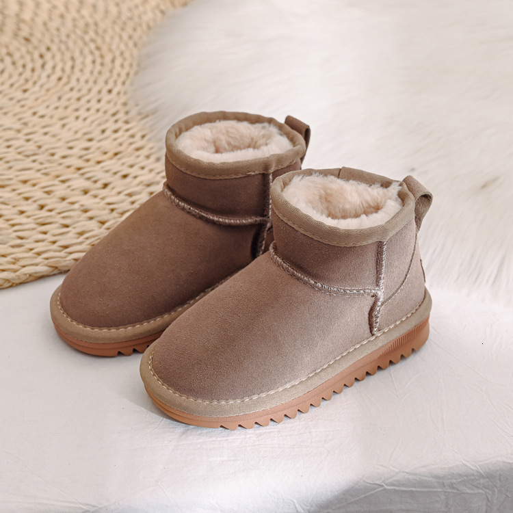 Pure cowhide and genuine leather children's snow boots, girls' shoes, boys' shoes, baby wool lined thick cotton shoes, children's 