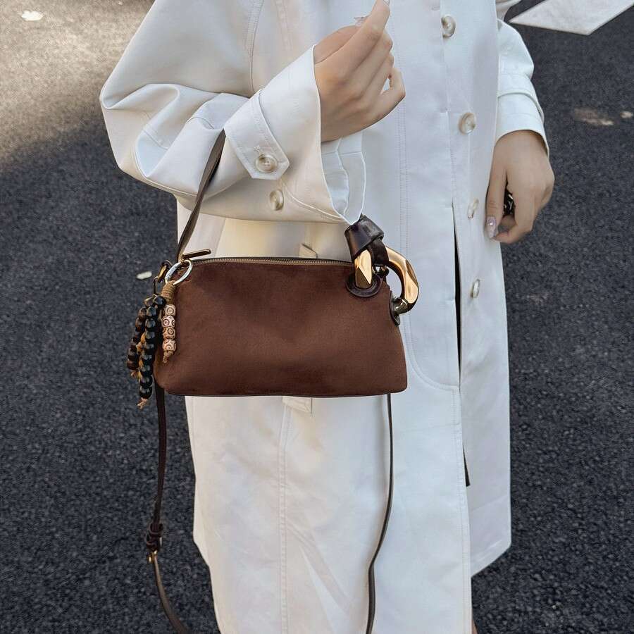 Designer Bags Brown Shoulder Boston Bag Suede 2025 Simple Elegant Commuter Women's Shoulder Versatile Trendy Crossbody Bag