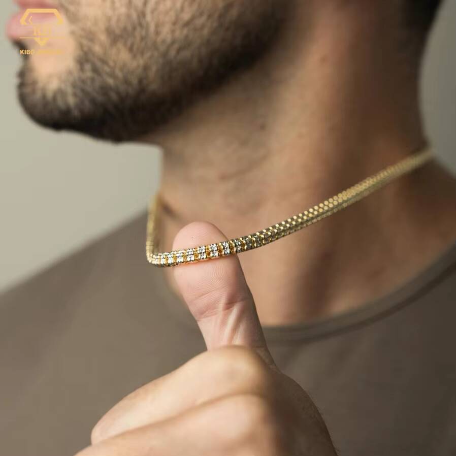 34mm Tennis Chain Ice Chain 925 Sterling Silver Diamond Cut Ice Moon Chain for Men Women
