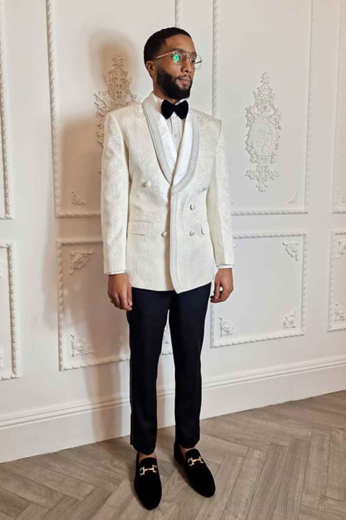 Luxuly Jacquard Wedding Tuxedos 2 Pieces Jacket Pants Double Breasted Shawl Lapel Men Suit Elegant Costume Homme Customized