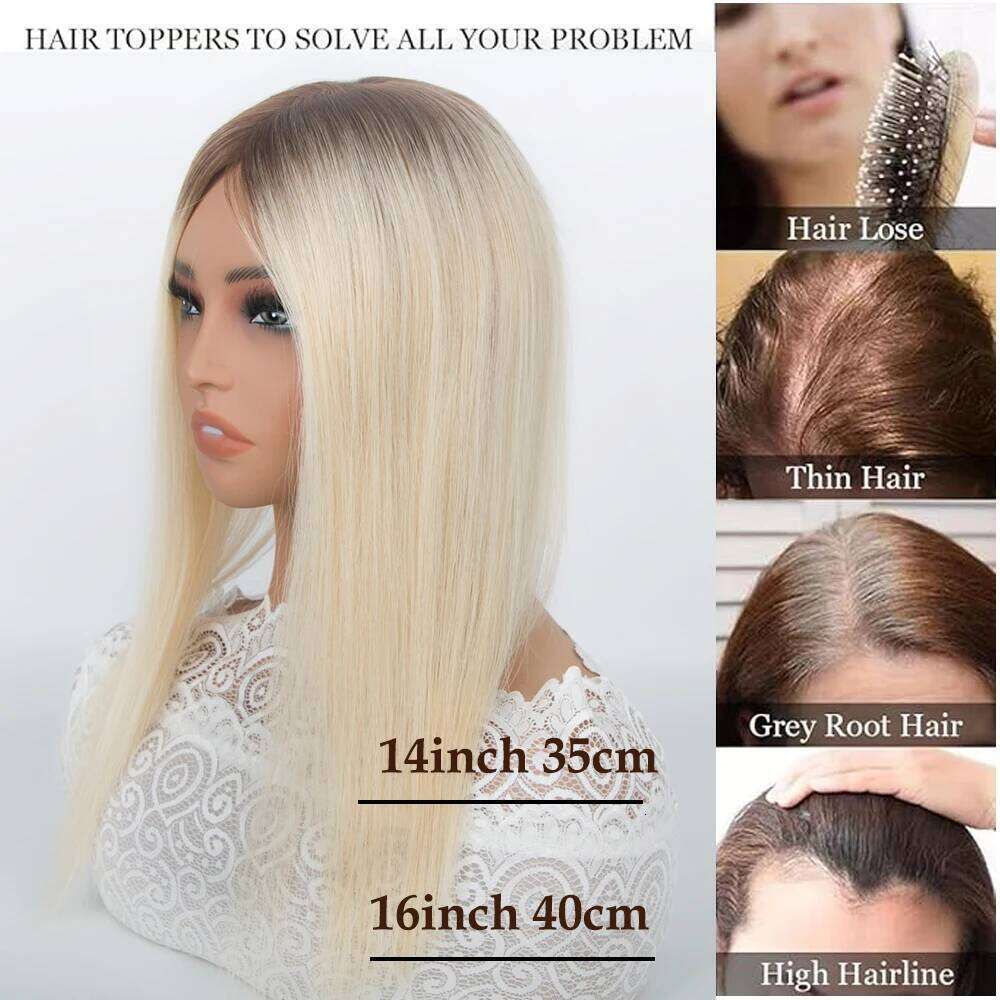 Premium 3x5inch Silk Base Human Hair Toppers 14"-16" Hand-Crocheted 130% Density Breathable Ombre T3-60 100% Realistic Knot-Free
