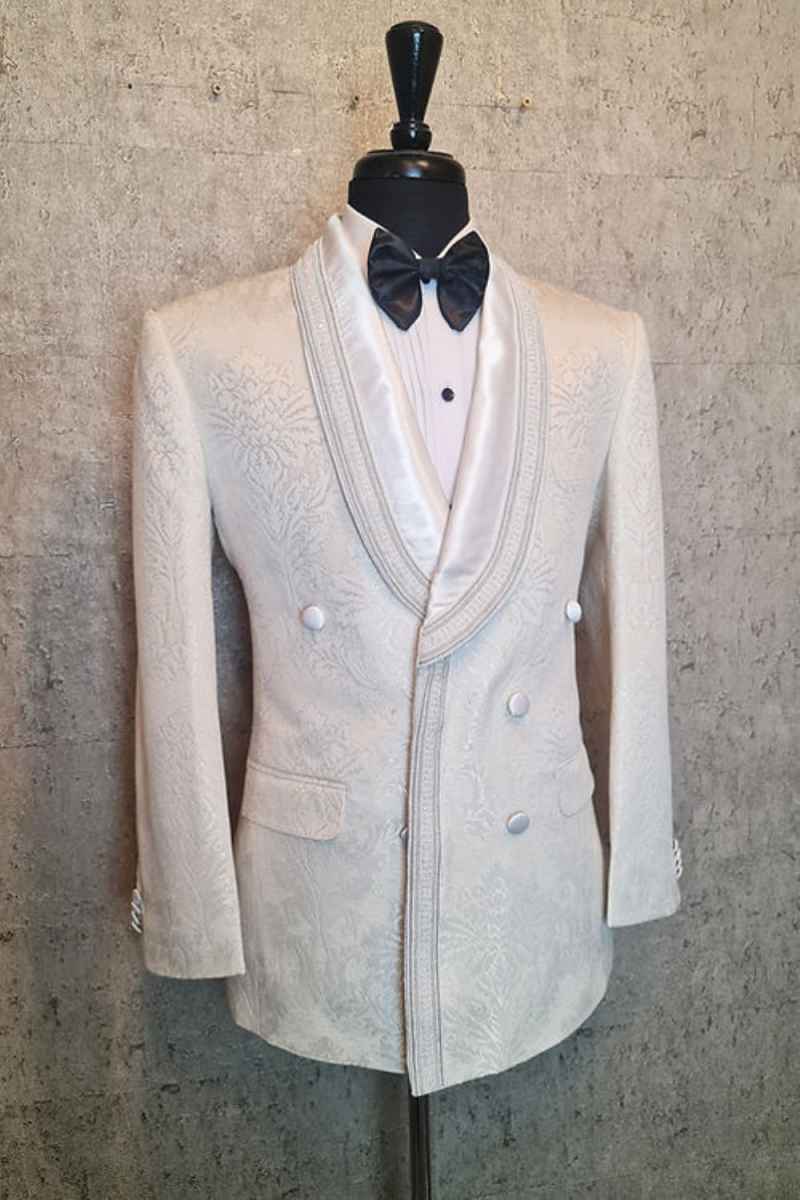 Luxuly Jacquard Wedding Tuxedos 2 Pieces Jacket Pants Double Breasted Shawl Lapel Men Suit Elegant Costume Homme Customized