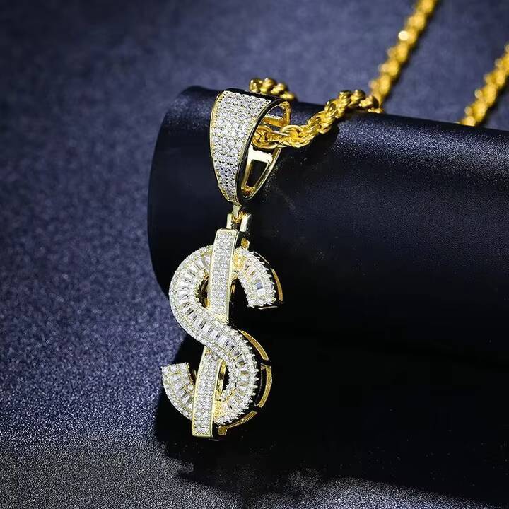 Hip Hop Shining Engraved Custom Baguette Cut 925 Sterling Silver 18k Gold Plated Moissanite Pendants