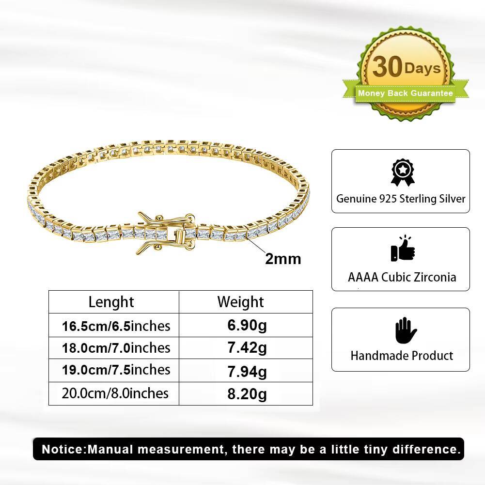 RINNTIN SB144 Fine Jewelry 925 Sterling Silver Rhodium Plated Bezel Setting 2mm Princess Cut CZ Casting Tennis Bracelet