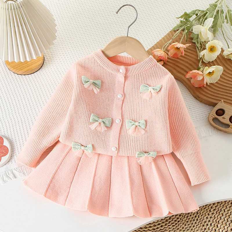 2025 New Autumn 26Yrs Baby Girls Clothing Set Long Sleeved Knitted Cardigan CoatShort Skirt Children Knitted Clothes Suit L250926RV31