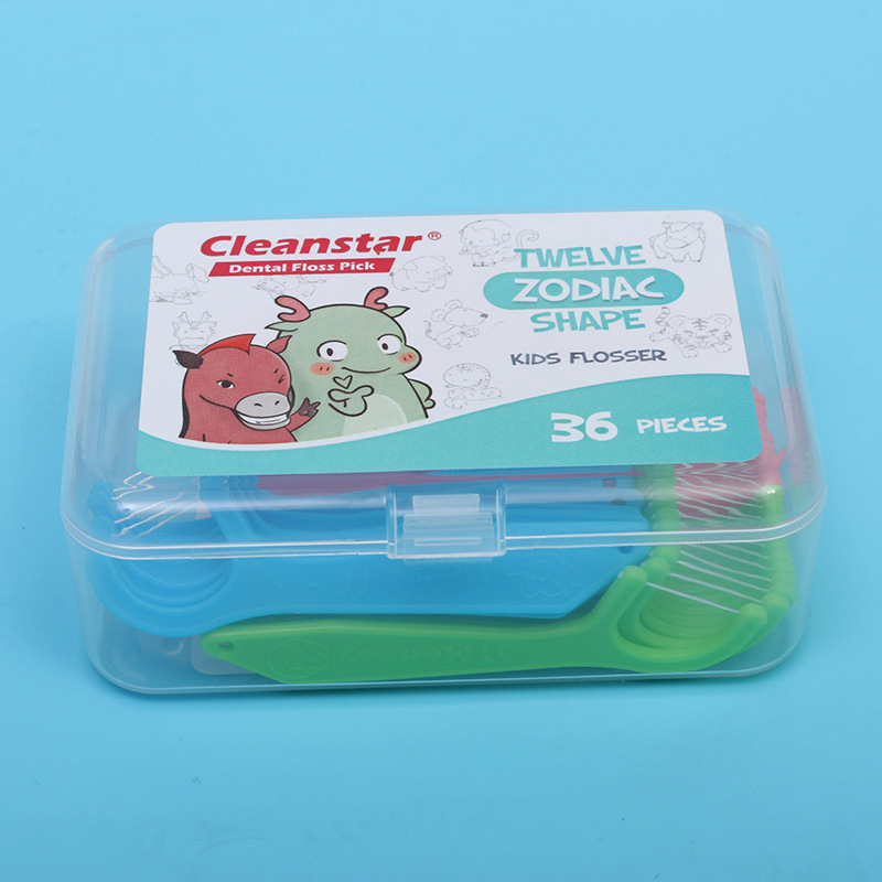 36-Count Portable Dental Floss Picks in Moisture-Proof, Dust-Proof Packaging with 12 Zodiac Animal Designs for Kids