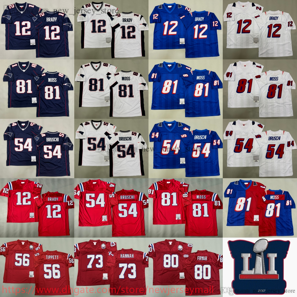 2007 Throwback Football 81 Randy Moss Jersey Vintage Stitched 12 Tom Brady 54 Tedy Bruschi 56 Andre Tippett 73 John Hannah 80 Irving Fryar Jerseys Breathable Sport
