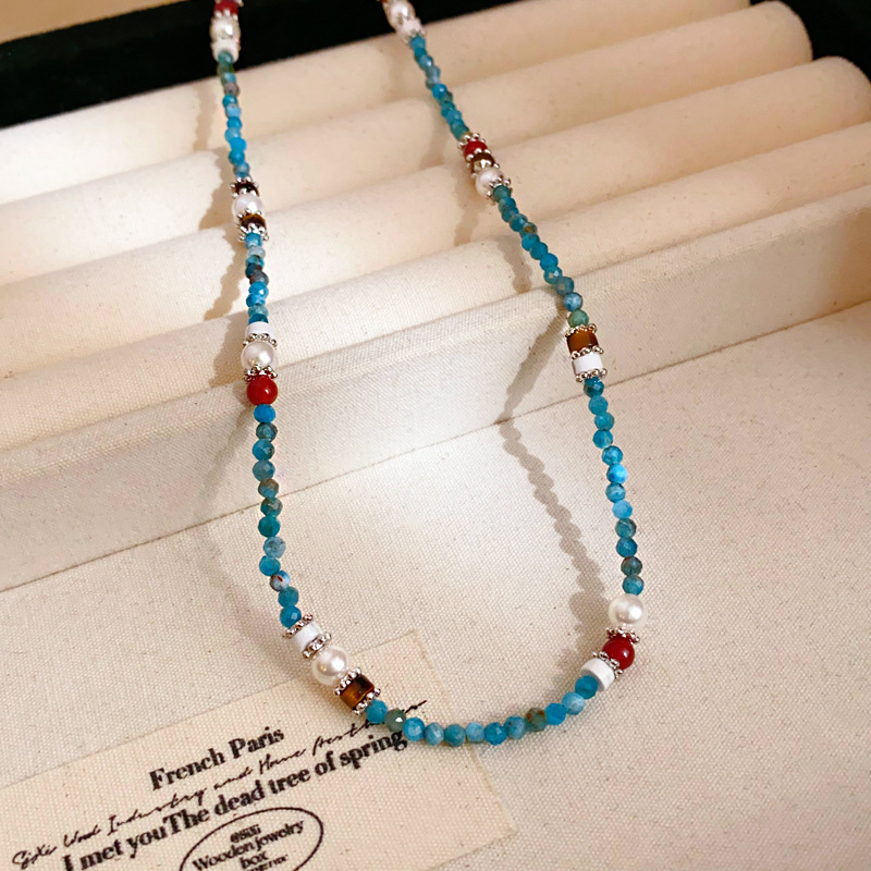 Silver - Toned Beaded Necklace With Turquoise, Pearl And Red Accents Delicate Daily & Elegant Jewelry Gift For Her High - Quality And Artistic Accesso