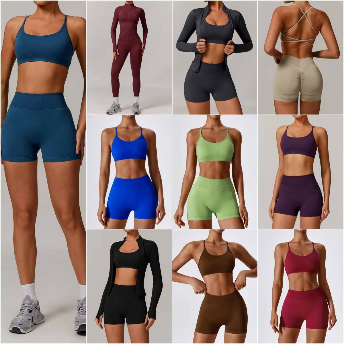 Women Fitness Suit Fashion Yoga Set Cross Back Bra Running Shorts Sports Jacket Gym Leggings Breathable 4 Piece Workout Outfit