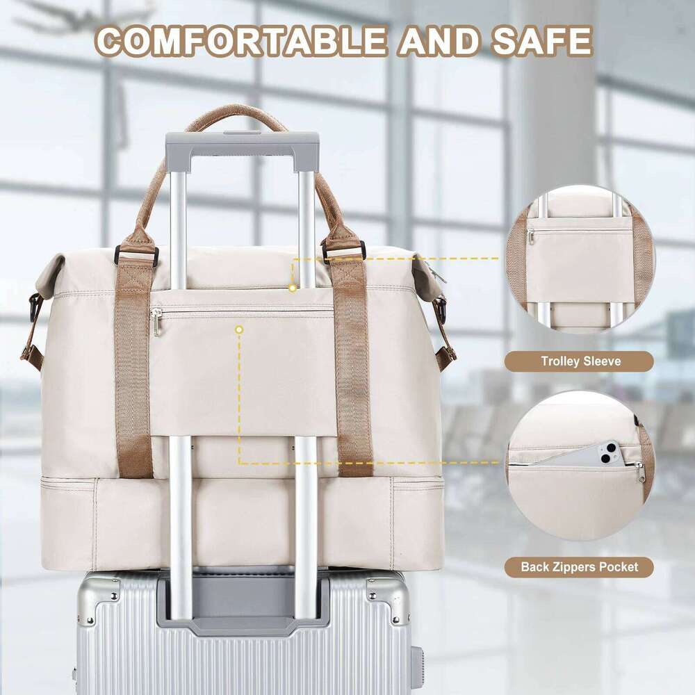 Travel Duffel Bag,Sports Tote Gym Shoulder Weekender Overnight for Women, Carry on with Wet Pocket Expandable Bag