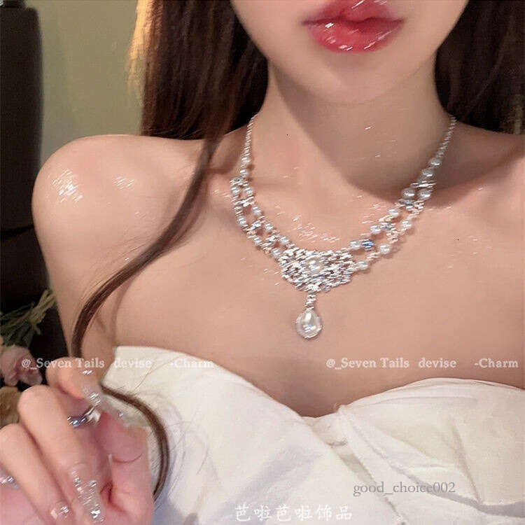 Lanjia- Necklace Korean Palace Hepburn Style Pearl Rhinestone Short Bridal Wedding Dress Clavicle Chain For Women 7580C De