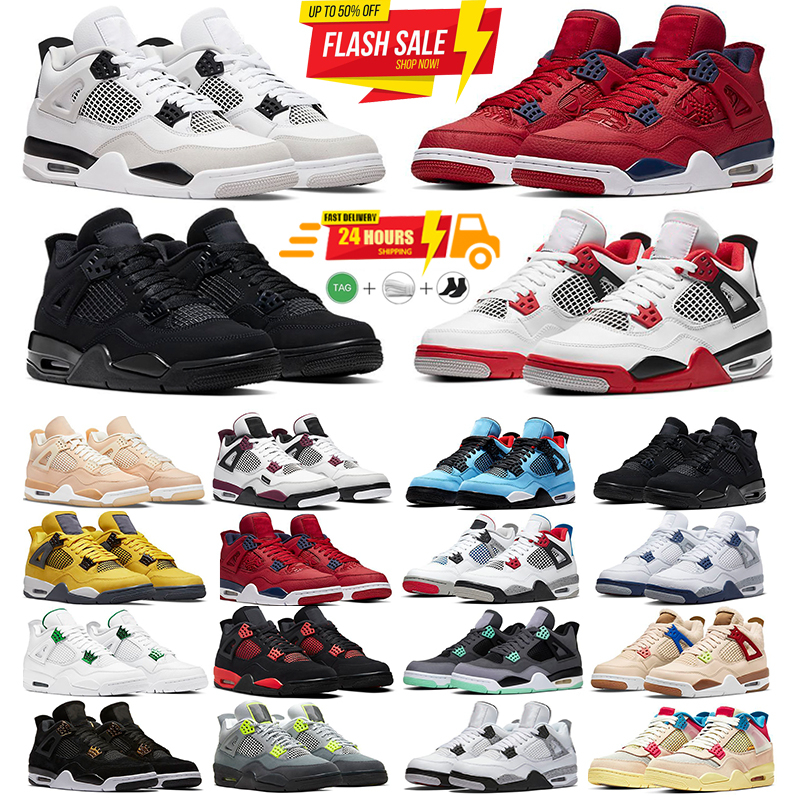 Designer 4s Men Basketball Shoes 4 Black Cat Military Blue Canvas Red Thunder University Blue Thunder Pink Cactus Jack Trainers Sports Women Sneakers 36-47 big size