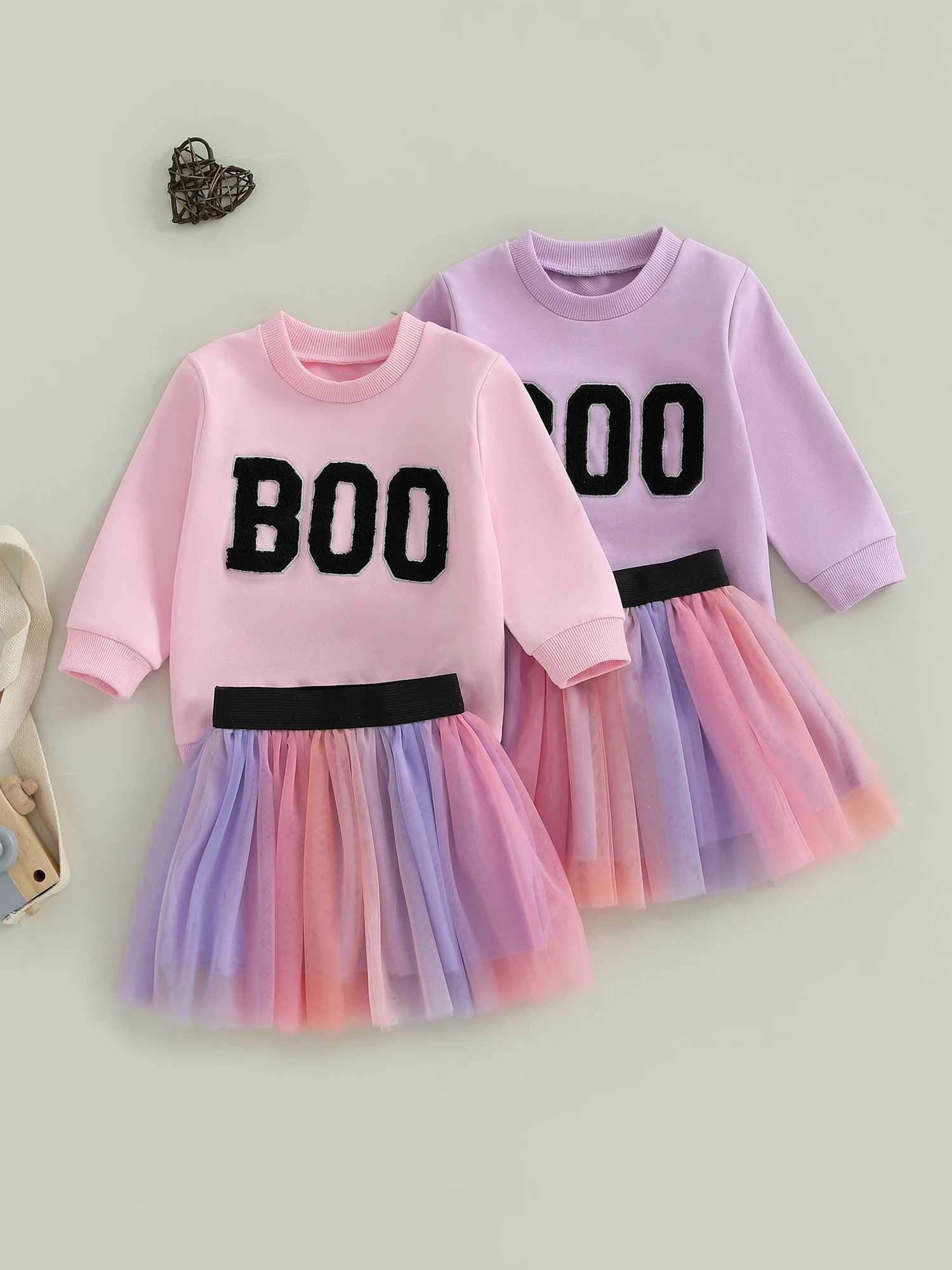 Cute Toddler Pumpkin Costume Embroidered Long Sleeve Sweatshirt Elastic Waist Tulle Skirt 2 Piece Set for Halloween Party L250926IPWZ