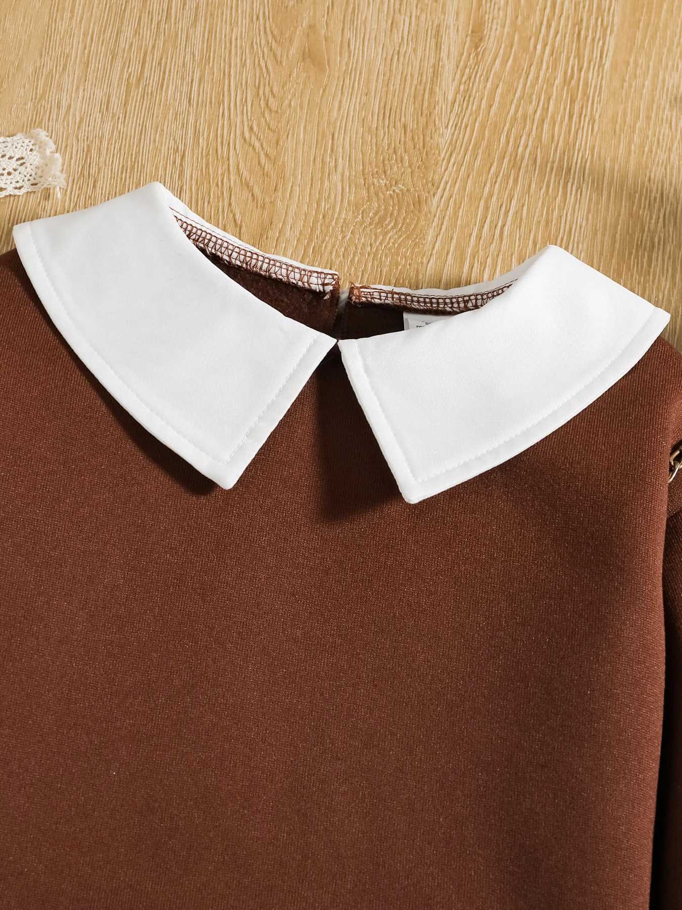 Childrens clothing for spring and autumn girls fashion cute solid color set lapel long sleeved topplaid pleated skirt two L250926EIQS