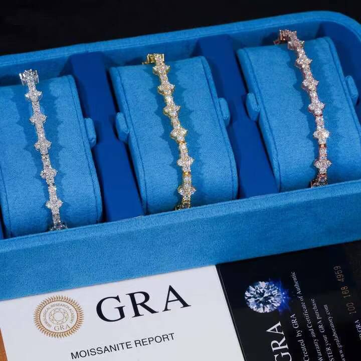 New Arrival Fashion Femme Design 925 Sterling Silver Vvs Moissanite Diamond Iced Out Hip Hop Hawaiian Bracelet Jewelry