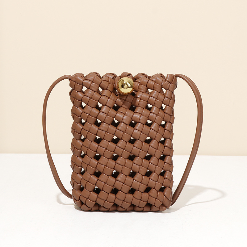 Milad Style Handwoven Convenient Compact Mini Shoulder Crossbody Phone with Gold Plated Buckle Small Square Bag
