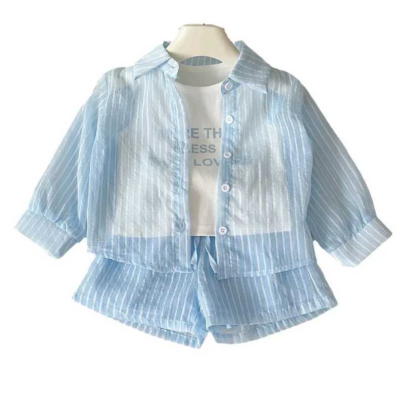 Girls Korean Version of the ThreePiece TShirt ShortSleeved Summer New Undershirt Fashion Childrens Sunscreen Clothing Shorts L250926AX5V