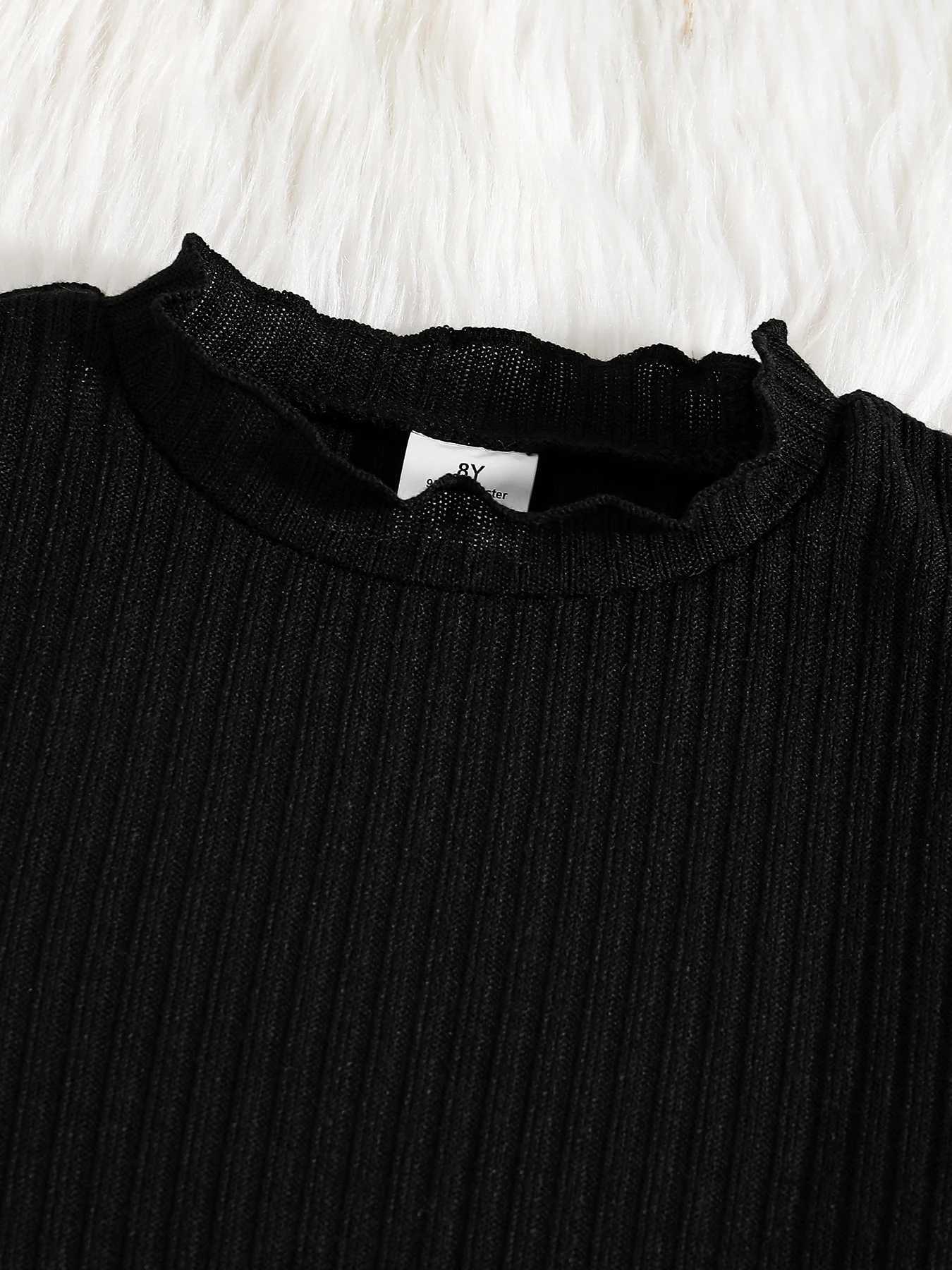 Childrens clothing girls and teenagers autumn fashion round neck black long sleevedhigh waisted checkered hip hugging skirt L250926RXM9