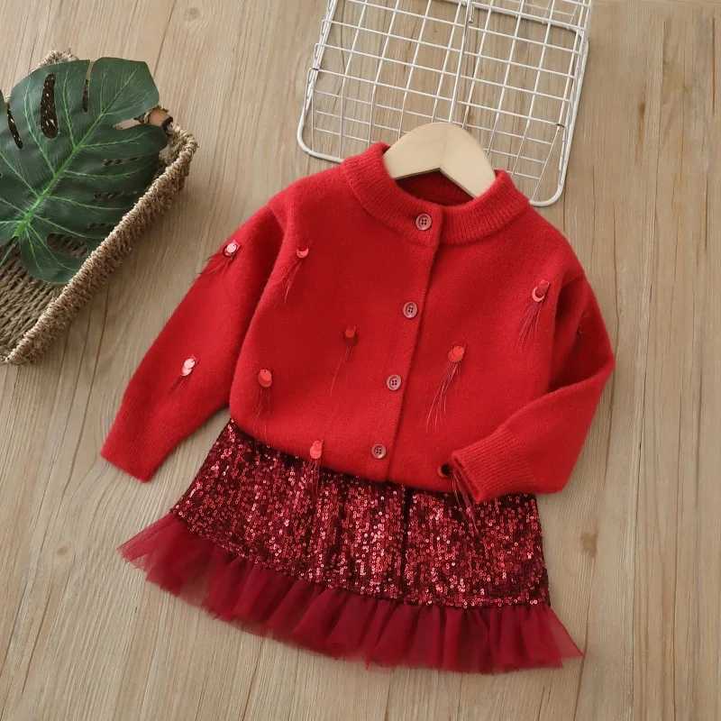 Childrens Sets Girls Sequin Knit Set Korean Style Sweater Skirt Winter 2Piece Outfit Kids Clothes Girls Baby Girl Outfit Set L2509260KGD