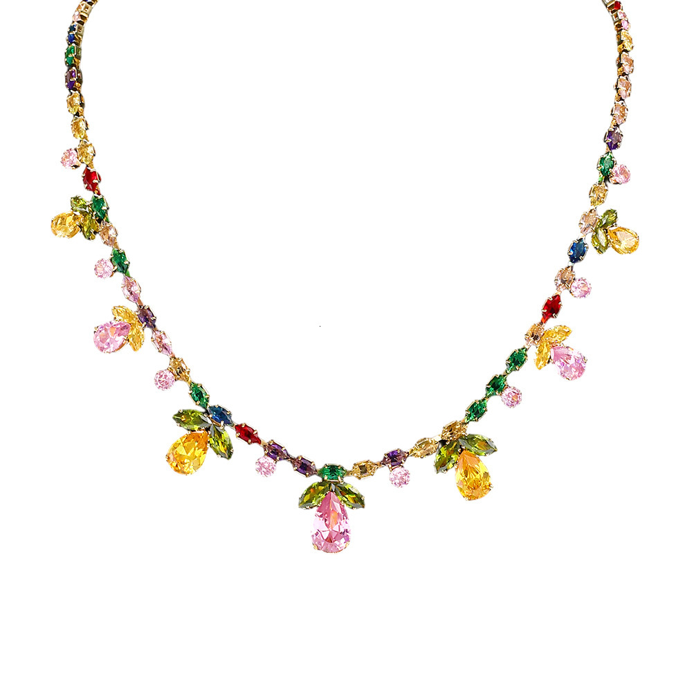 Colorful Zircon Water Drop Leaf Necklace Heavy Craft High-End Clavicle Chain Fashion Evening Dress Jewelry Set For Women