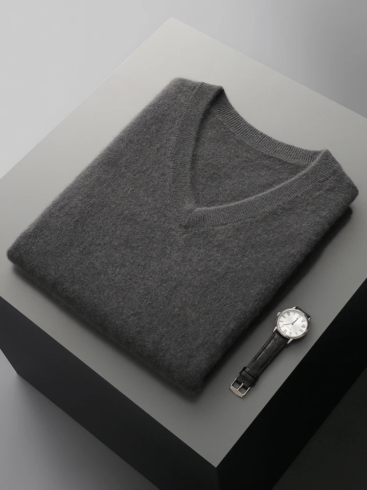 Men Wool Vneck Sweater Vest Pullover Autumn Winter Basic Casual Cashmere 100 Merino Wool Knitted Soft Sleeveless Waistcoat Top250920 - view 5