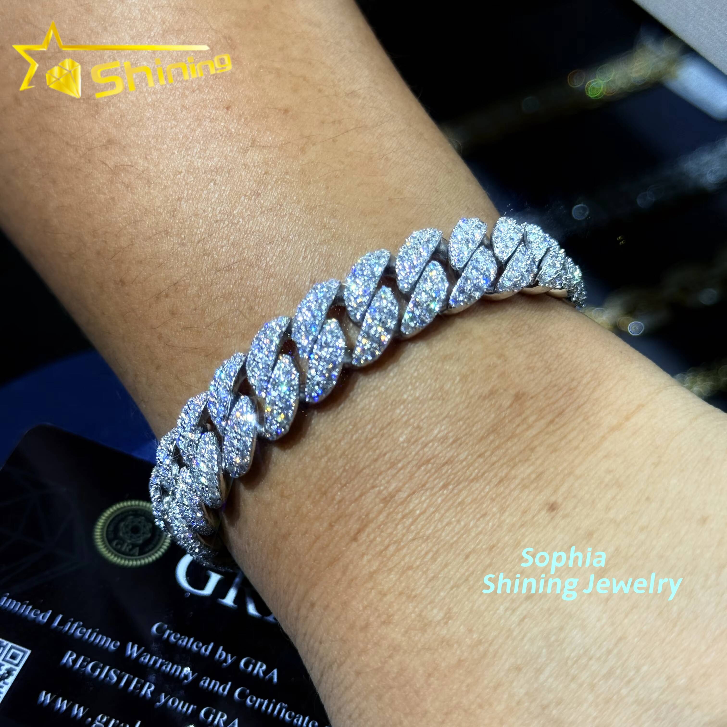 Pass Diamond Tester Rose Gold Two Tone High Quality Moissanite Diamond Hip Hop Bracelet 925 Silver Iced Out Cuban Link Bracelet