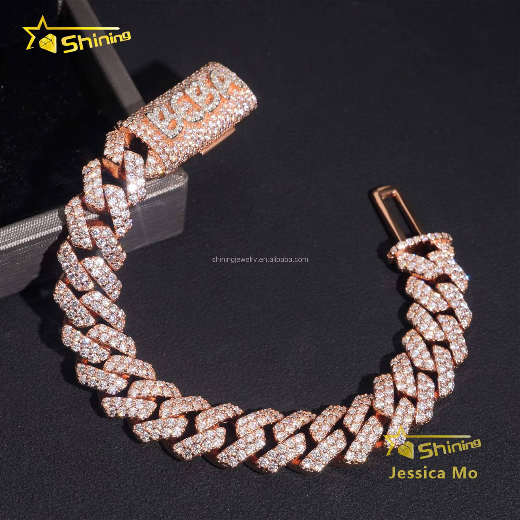 Customized Unique Nmae Lock Hip Hop 12mm 2Rows Jewelry VVS1 Moissanite Diamond Iced Out S925 Silver Miami Cuban Bracelet