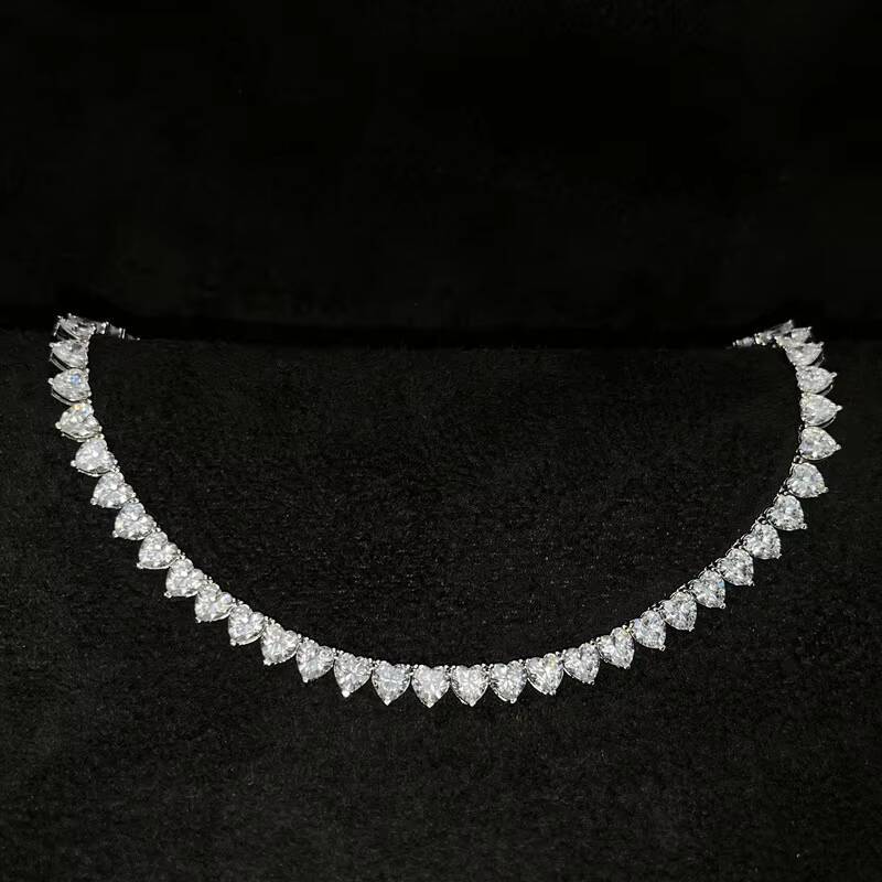 Customized Trendizable Heart Moissanite Tennis Chains Jewelry 925 Sterling Silver 3mm 4mm 5mm 6mm Heart Moissaniteia Tennis Necklace