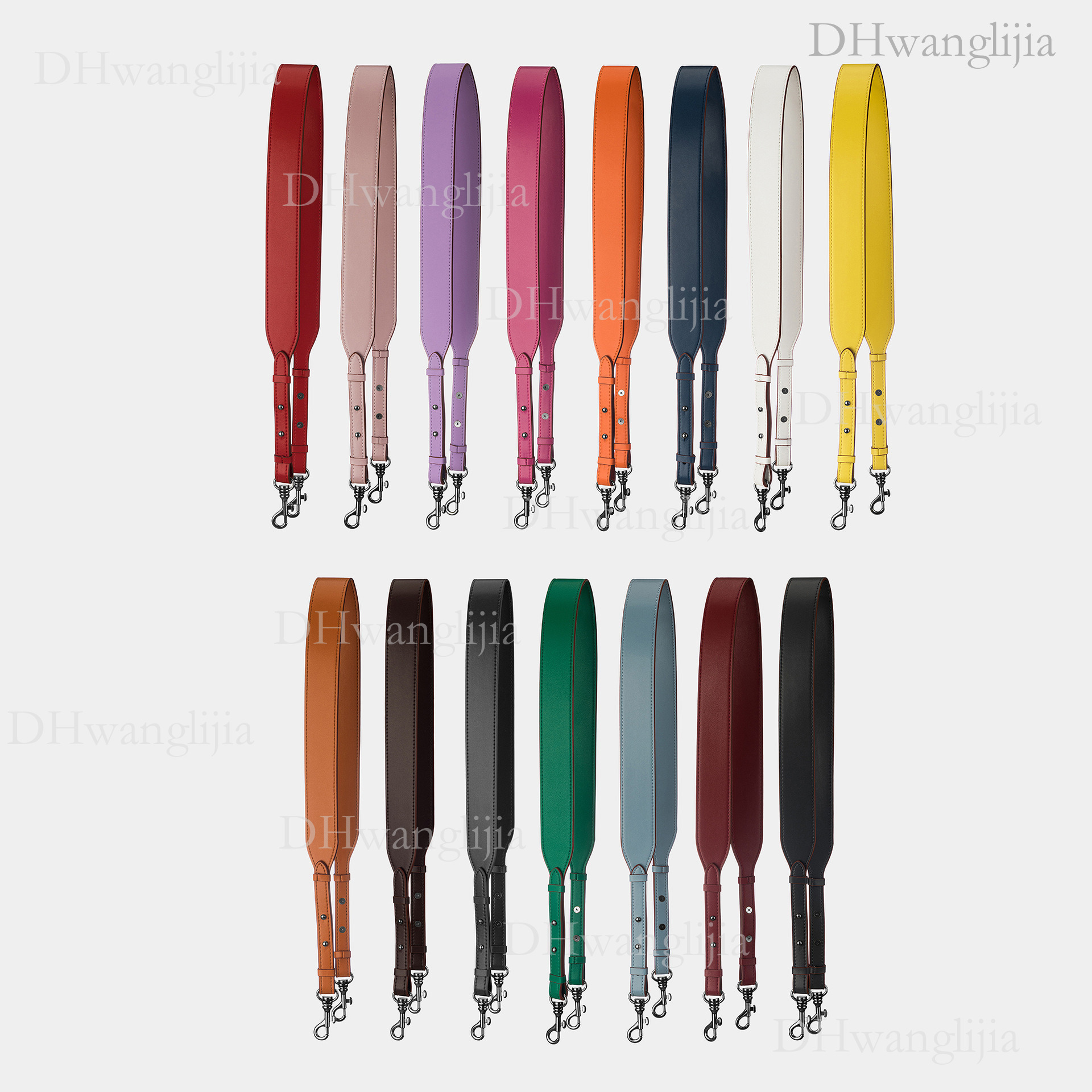 DH Luggage Accessories Adjustable Length and Width Solid Color Plain Leather Replacement Long Shoulder Strap