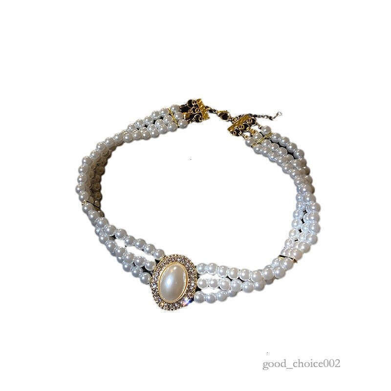 Lanjia- Necklace Korean Palace Hepburn Style Pearl Rhinestone Short Bridal Wedding Dress Clavicle Chain For Women 7580C De