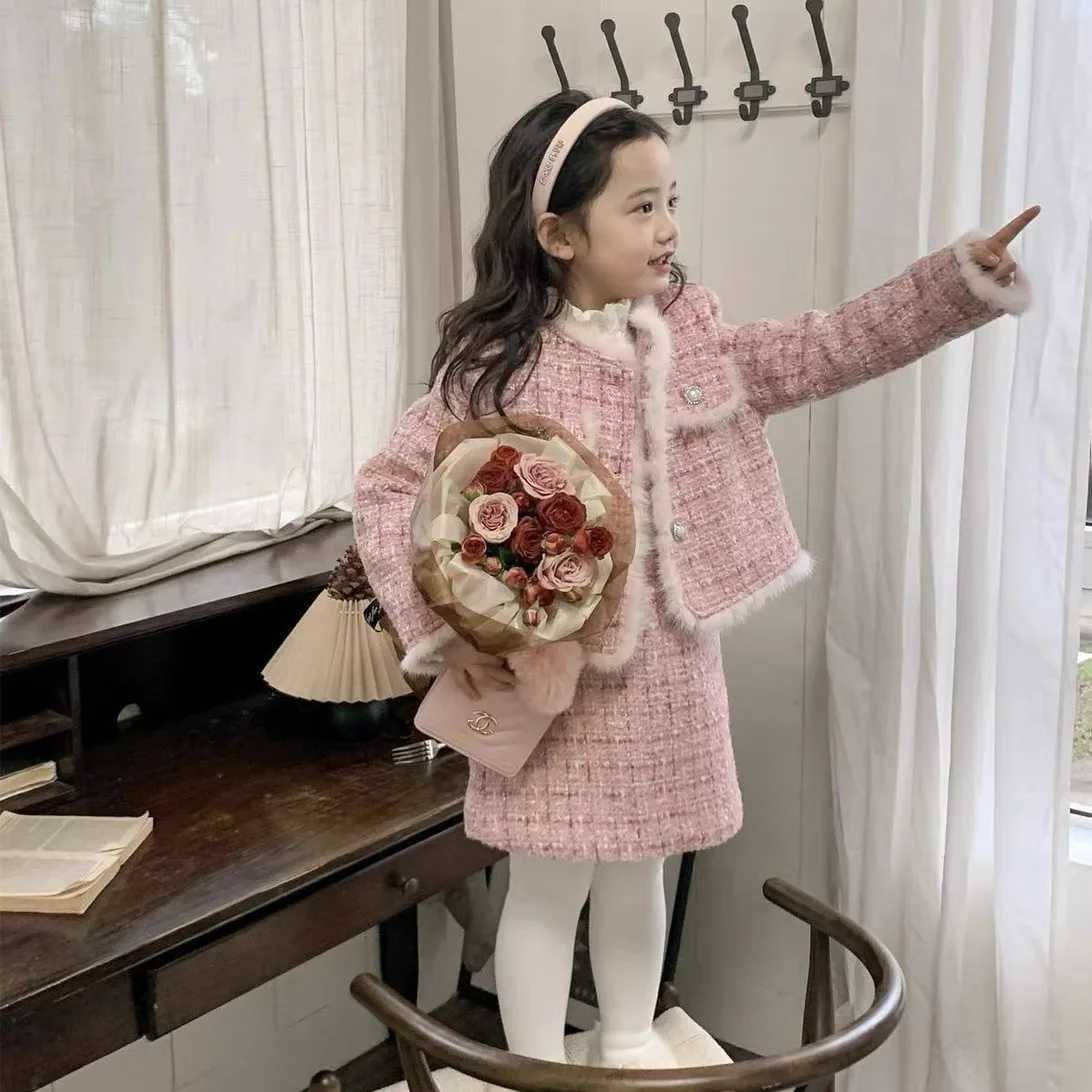 Girls cotton padded skirt set fashionable autumn and winter new style elegant socite jacket half skirt twopiece setW202 L2509265366