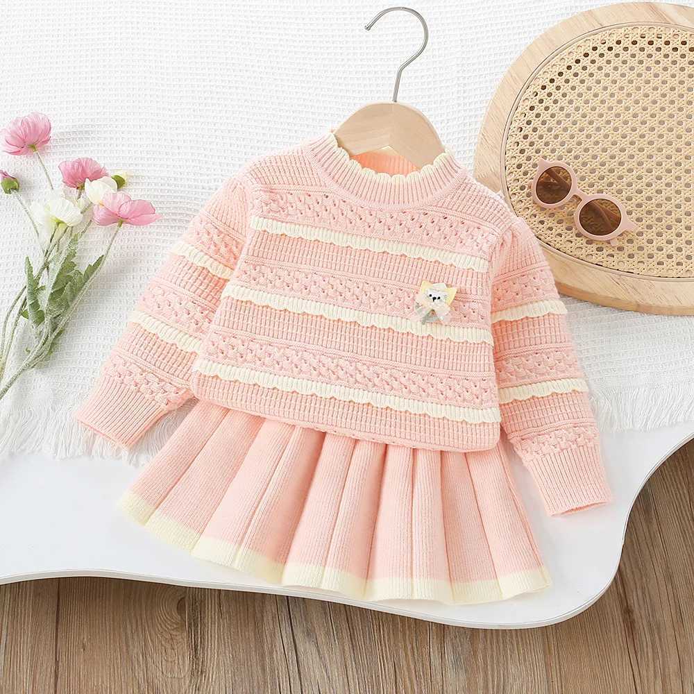 Girls Dress Clothes Sets Autumn Winter Children Woolen Jersey Sweaters Tops Skirts Kids Princess Suit For Baby Knitted Outfits 3 L250926AFOF