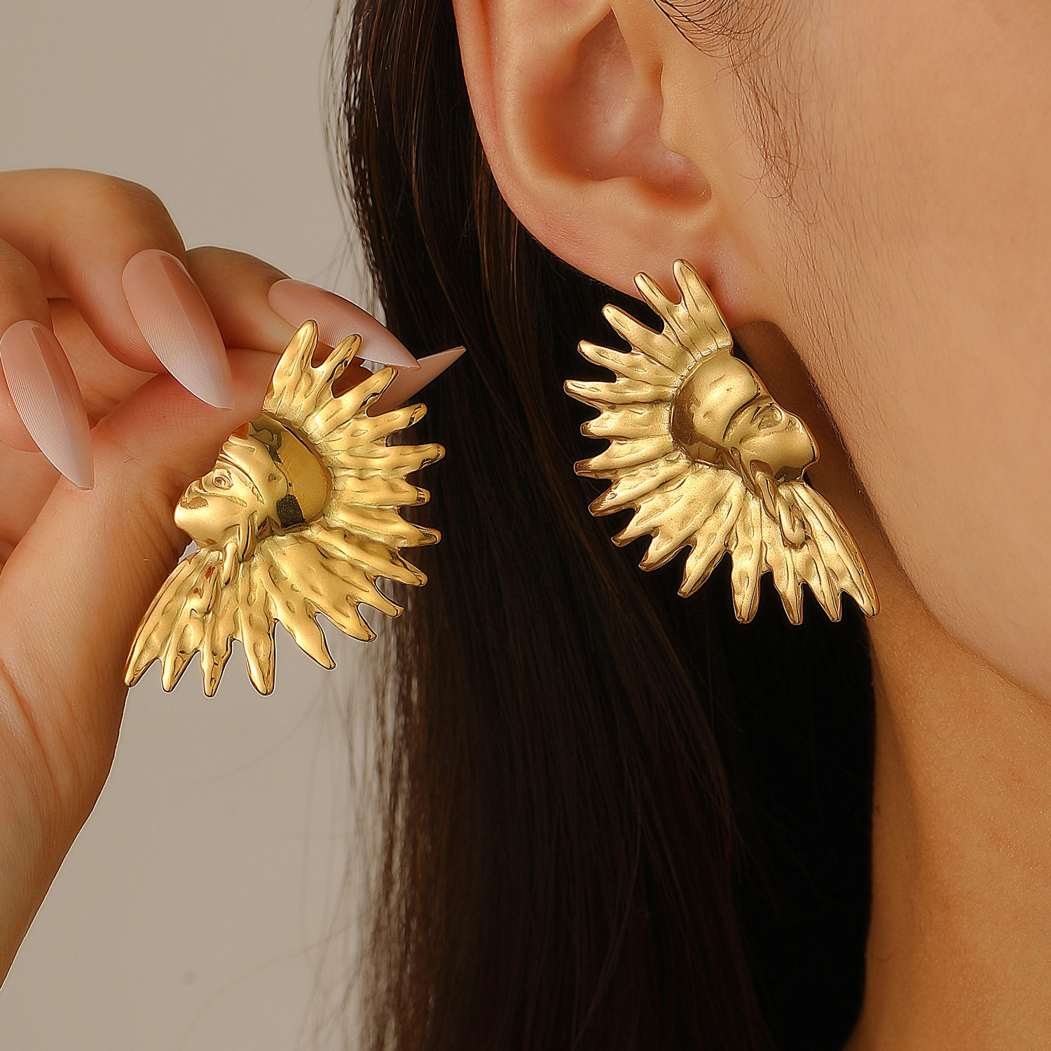 Unique Exotic Inn Ethnic Style Half Circle Earrings For Women Stainless Steel Studs