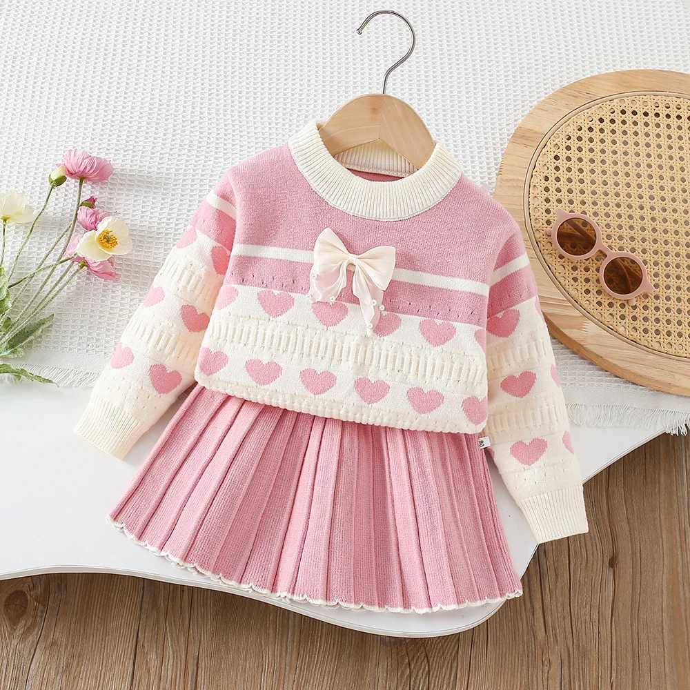 6567 Girls Sweater Suit 2025 Autumn and Winter New Baby Girls Knitted SweaterSkirt Bow Twopiece Suit L250926DMKS