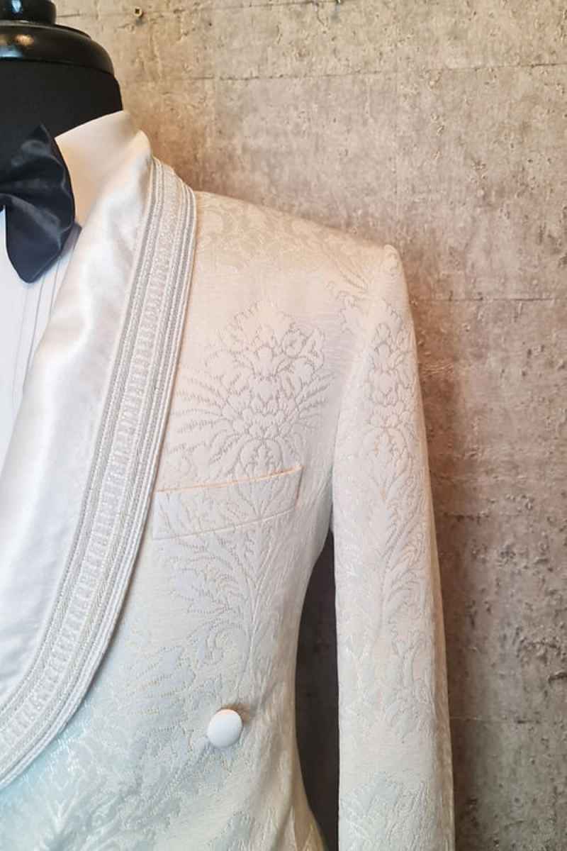 Luxuly Jacquard Wedding Tuxedos 2 Pieces Jacket Pants Double Breasted Shawl Lapel Men Suit Elegant Costume Homme Customized