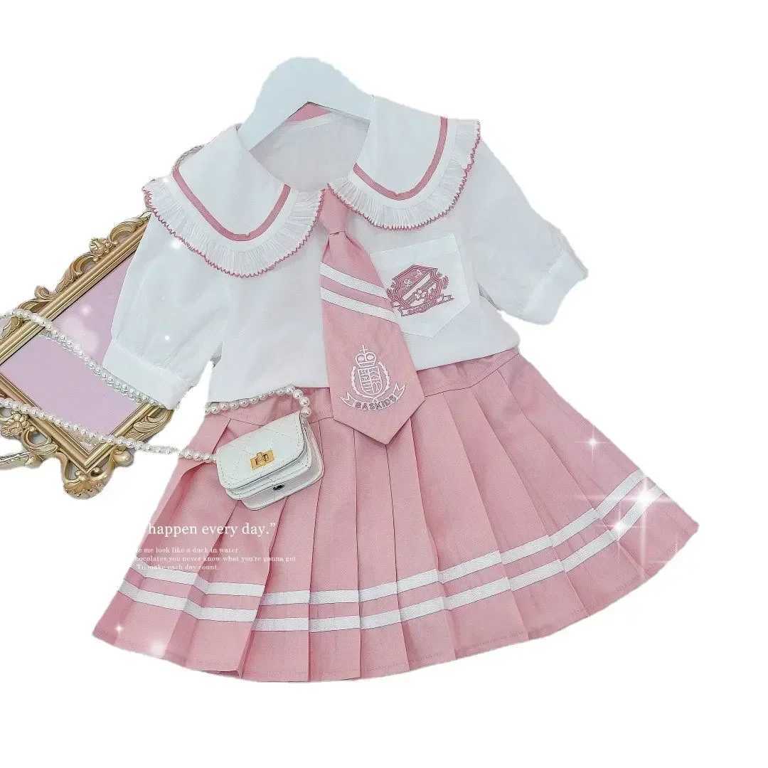 College Style Jk Uniform Suit Korean Junior Girls Summer Clothes ShortSleeved Shirt Pleated Skirt With Tie Kids 3Pcs Sets L2509264MF5