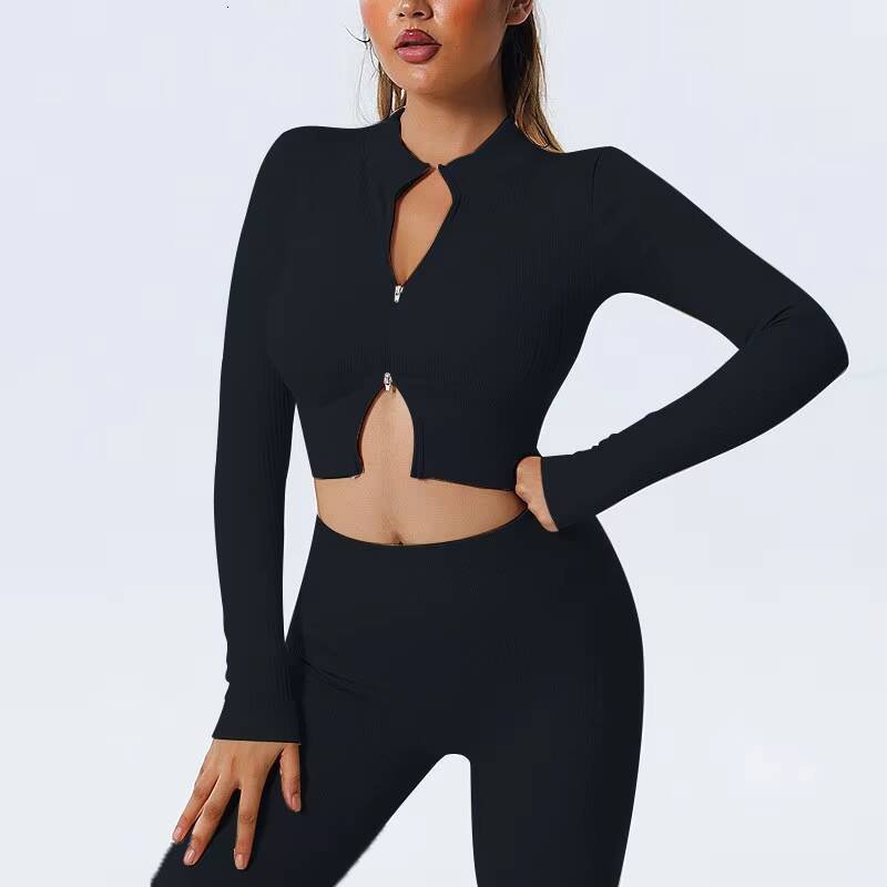 Hot Saleseamless Bra Yoga Suit Gym Clothing Sets 6 Piece Ribbed Zipper Women Sports Gym Fitness Sets Yoga Legging Short