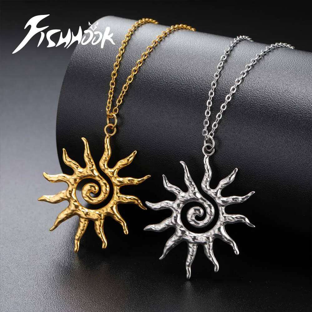 Magic Witch Sun Necklace for Men Woman Vintage Amulet Supernatural Chain Hollow Gold Color Stainless Steel Gift Choker Jewelry