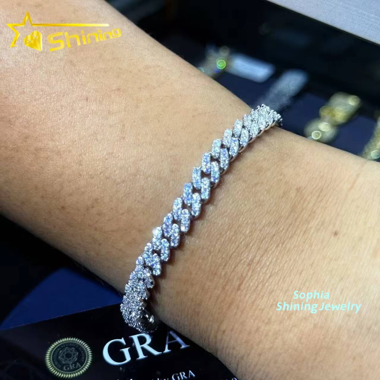 Large Stock 925 Silver 6mm VVS Moissanite Cuban Bracelets Hip Hop Jewelry Men Women Iced Out Moissanite Bracelet