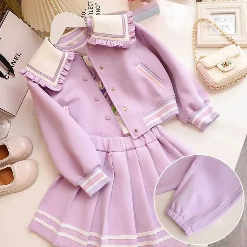 Girls Spring and autumn Korean version of foreign style princess style girl cartoon coat pleated skirt twopiece set L2509263U8L