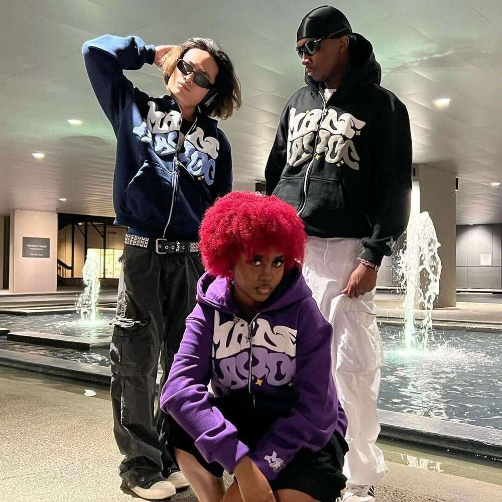 2024 New Street Hip-Hop Foam Print Letter Cardigan Zipper Hoodie Youth Casual Sweatshirt