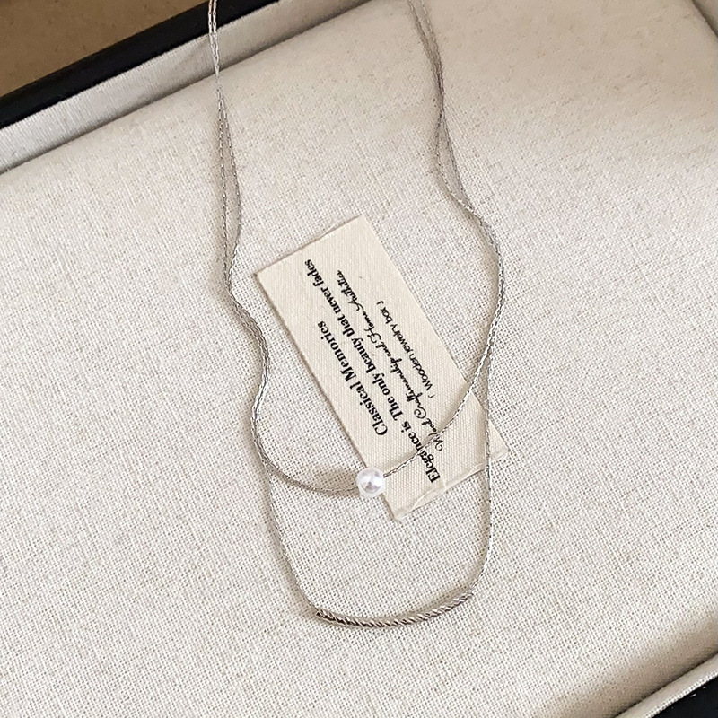 Silver - Toned Double - Layered Chain Necklace With Single Pearl Accent Delicate Daily & Minimalist Jewelry Gift For Her High - Quality And Elegant Ac