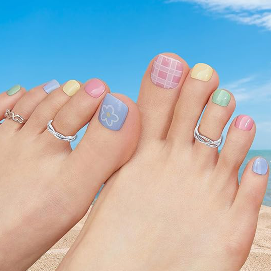 12PCS 18K Gold Plated Toe Rings CZ Daisy Flower Leaf Heart Knot Band Open Tail Ring Beach Foot Jewelry Sets For Women Men Silver Tone