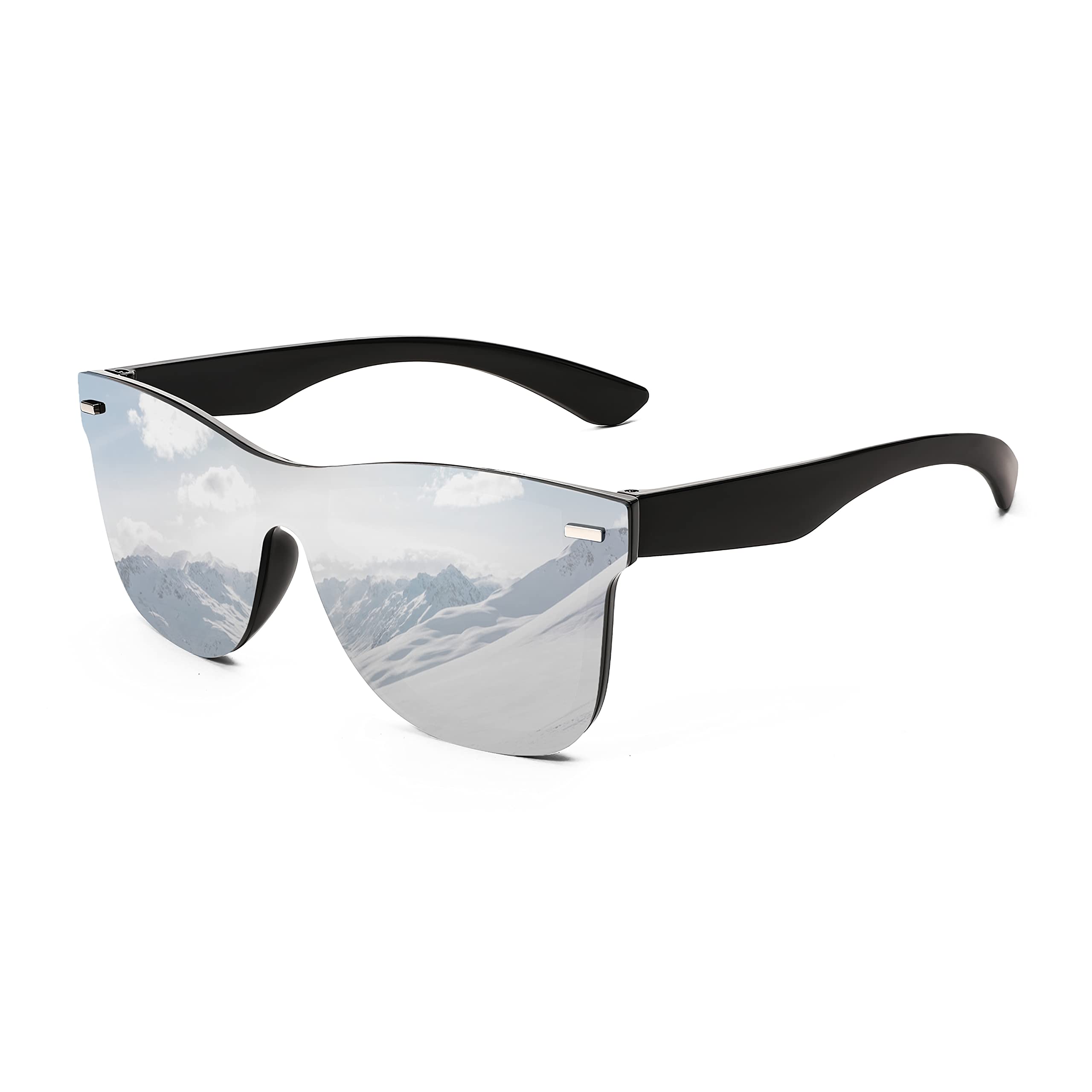 Rimless Mirrored One Piece Lens Sunglasses Trendy Reflective Sun Glasses Outdoor Driving Shades