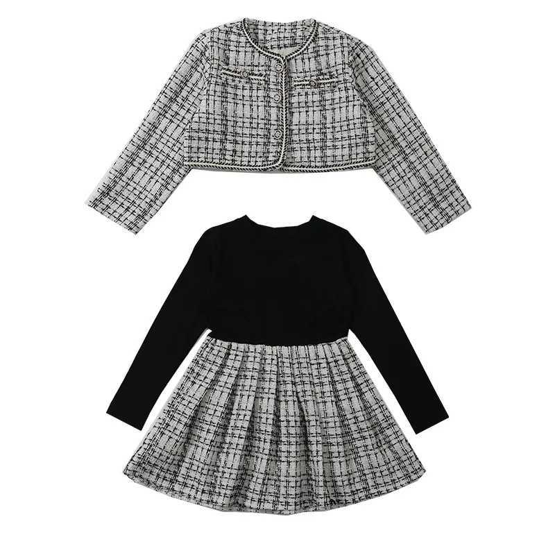 Girls Xiaoxiangfeng Jacket Short Skirt Set Spring and Autumn Childrens Long Sleeve Twopiece Clothes L250926NNY8
