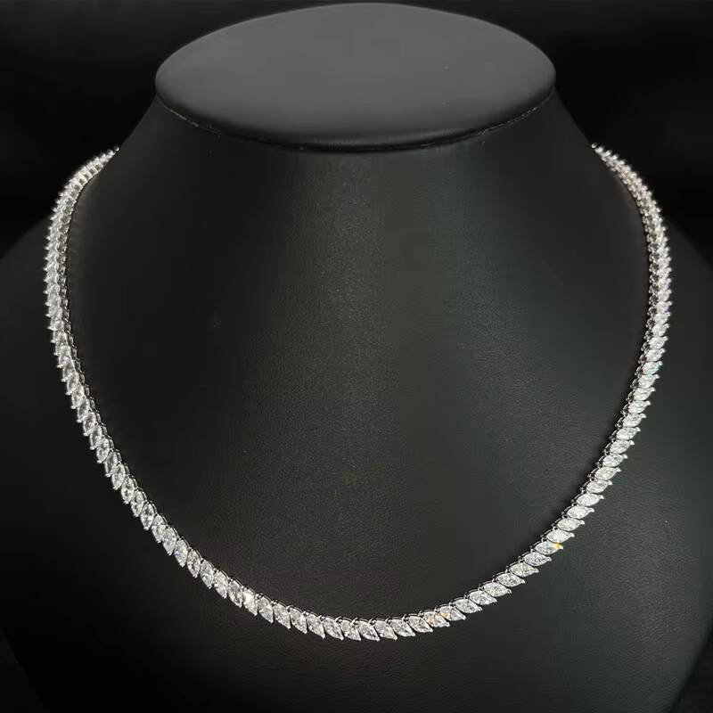Marquise Cut 5A Moissanite Iced Out Bling Women Girl Jewelry Tennis Chain Necklace 925 Sterling Silver Chocker