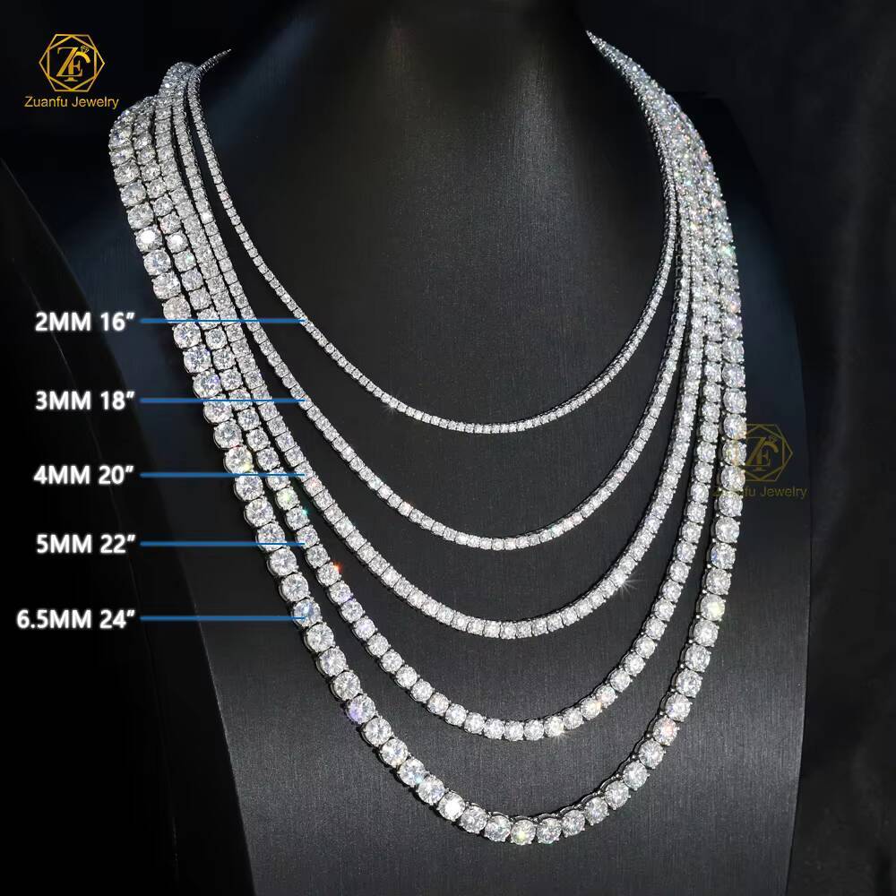 2mm 3mm 4mm 5mm 65mm 925 Sterling Silver Man Women Necklace Luxury Hip Hop Jewelry D Moissanite VVS1 Tennis Chain Necklace